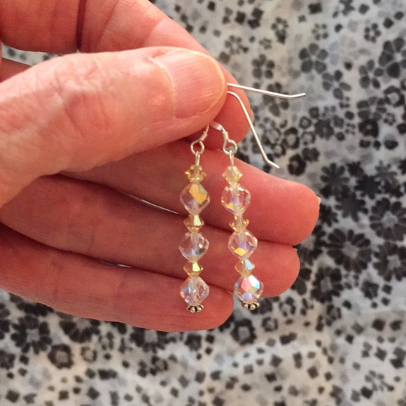 Handmade Line Sterling Silver Crystal Earrings - Picture 12 of 12